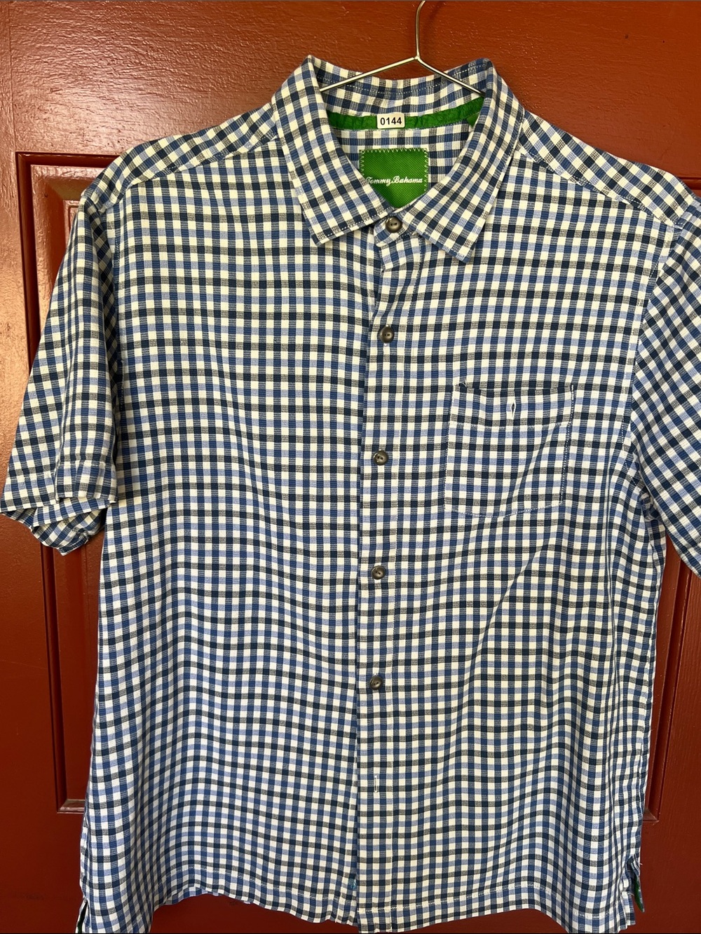 Tommy Bahama Blue & White Gingham Short Sleeve Button-Down Shirt